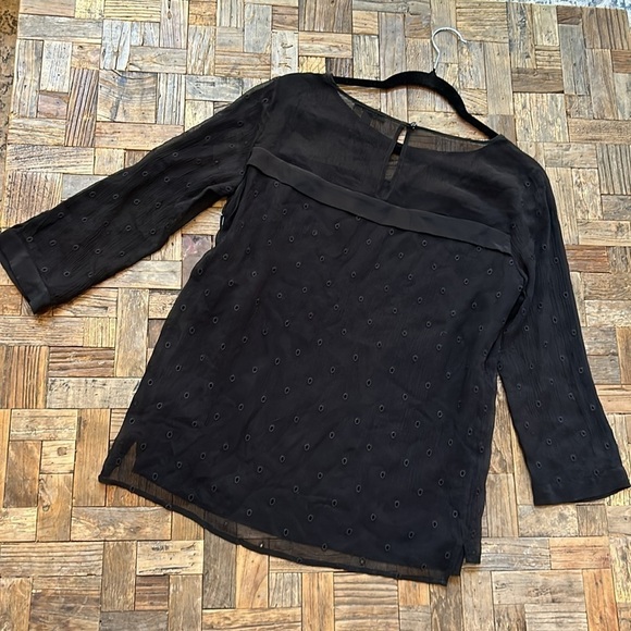 Ella Moss Black Silk Crepe Layered Crepe Embroidered Top Size Small NWT - Picture 5 of 12